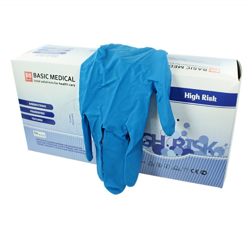 Перчатки латексные неопудренные Basic High Risk 25пар/упак XL