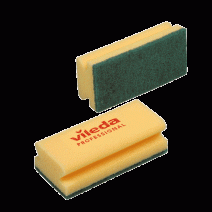 Губка средней жесткости с зеленым абразивом профильная VILEDA 9,5*7*4,5см 1/10 1/100