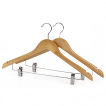 Вешалка- плечики деревянная, светлое дерево, с клипсами 1/100