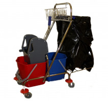 Тележка двухведерная 2х15л с механическим отжимом и корзиной хром с держателем для пакета