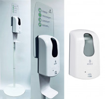 Мобильная стойка чёрная + сенсорный картриджный диспенсер для антисептического геля для рук белый BINELE (SF05AB)