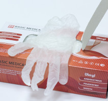 Перчатки виниловые неопудренные Basic 100шт/упак М