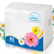 Салфетки бумажные белые СЕМЬЯ и КОМФОРТ 24*24см, 1сл, 50л 1/60