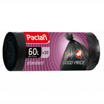 Пакеты для мусора STANDARD 60л, ПНД, 20шт, рулон, черные, 7,4мкм, 60*72см 1/42