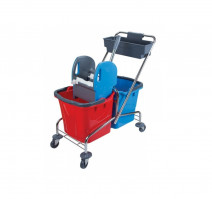 Тележка двухведерная 2х25л с механическим отжимом хромированная и пластиковой корзиной