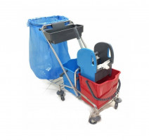 Тележка двухведерная 2х25л с механическим отжимом и корзиной хром с держателем для пакета