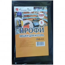 Пакеты для мусора ПРОФИ 200л, ПВД, 5шт, пласт, черные, 65мкм, 90*130см 1/1 1/25