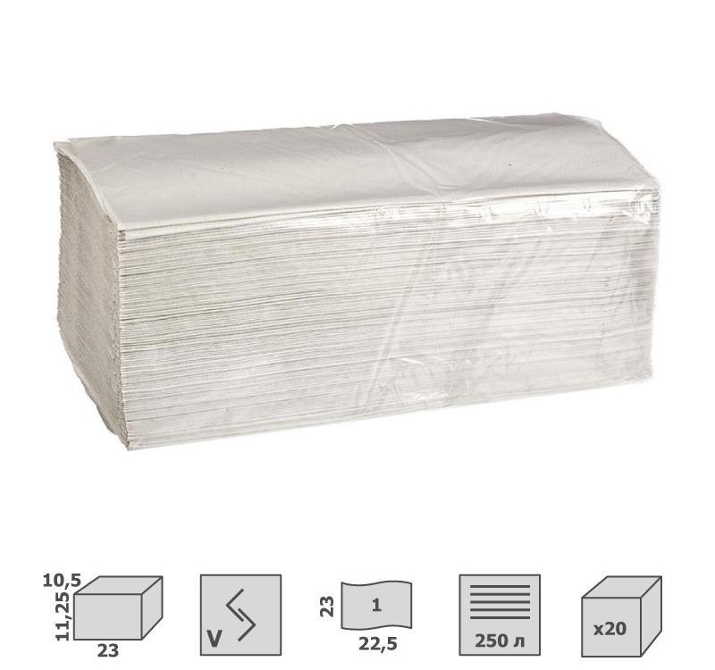 Полотенце бумажное Vслож 1сл 250л/упак влагопрочное белое