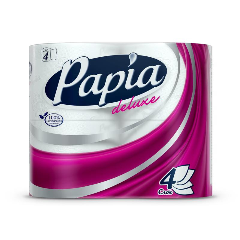 Туалетная бумага в рулонах PAPIA Deluxe 4-сл, 17,5м, 140л, 4рул