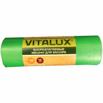 Биоразлагаемые пакеты для мусора VITALUX BIO 120л, 10шт, рулон, зеленый, 15мкм, 70*105см 1/25