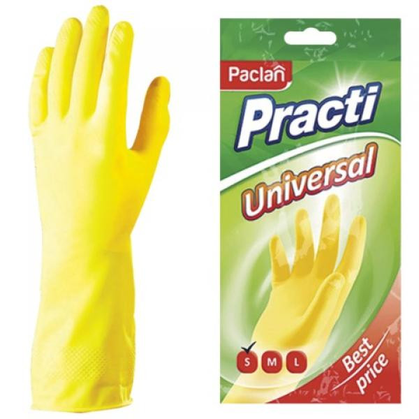 Перчатки резиновые PACLAN UNIVERSAL рр 7-S, с напылением, желтые 1/5 1/100