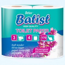 Туалетная бумага белая Немецкое качество BATIST BELUX 3сл, 20м, 170л, 4шт 1/12