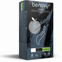 Перчатки нитрил BENOVY ОДНОРАЗОВЫЕ медицинские, смотровые, неопудренные, нестерильные, рр 7-S, черные, 50пар 1/10