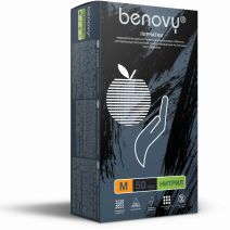 Перчатки нитрил BENOVY ОДНОРАЗОВЫЕ медицинские, смотровые, неопудренные, нестерильные, рр 8-M, черные, 50пар 1/10