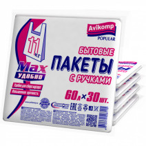 Пакеты для мусора с ручками 60л, ПНД, 30шт, пласт, белые 1/25