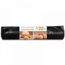 Пакеты для мусора ОСОБОПРОЧНЫЕ 120л, ПВД, 10шт, рулон, черные, 80мкм, 70*110см 1/9