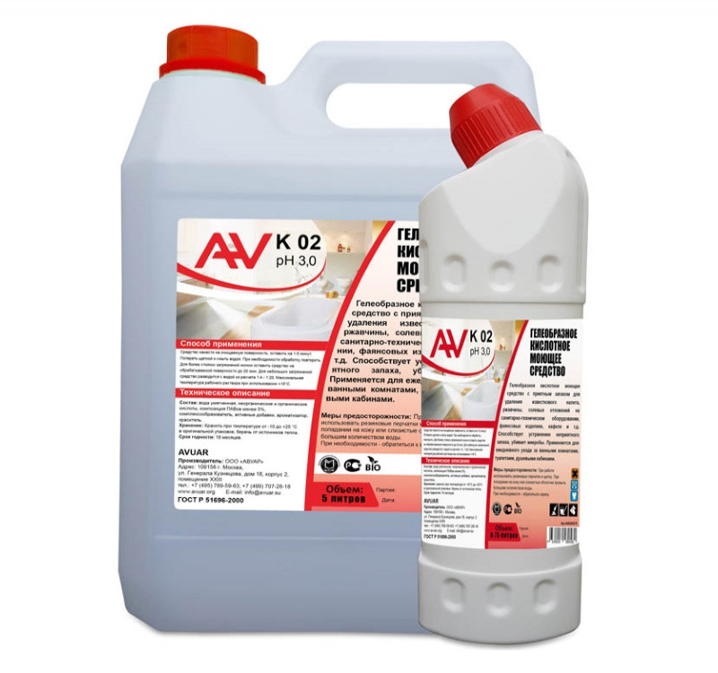 Средство для мытья сантехники 5л AV K-02 для удаления ржавчины и минеральных отложений