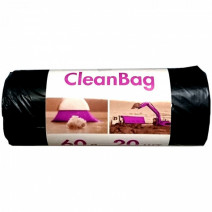Пакеты для мусора CLEAN BAG 60л, ПНД, 20шт, рулон, черные, 17мкм, 58*65см 1/25
