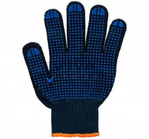 Перчатки х/б с ПВХ синяя точка 7,5 класс 4 нити черные