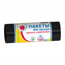 Пакеты для мусора 60л, ПНД, 30шт, рулон, черные 1/24