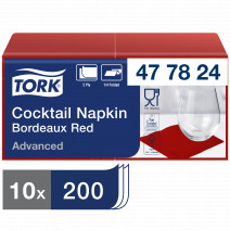 Салфетки Tork 2-сл 24х24см, 200шт, бордо