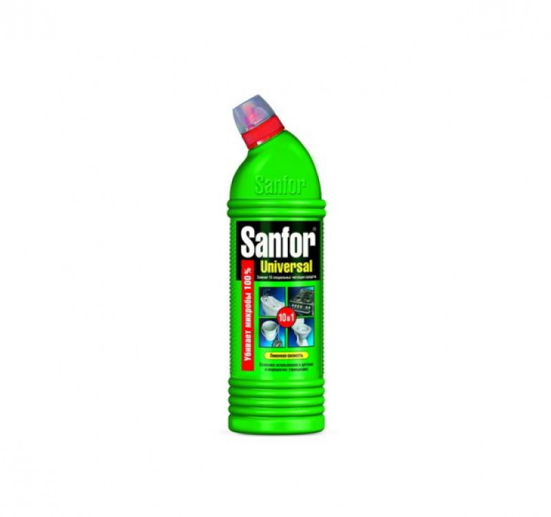 Средство для мытья сантехники 1л Sanfor UNIVERSAL 10 в 1 для разных поверхностей с хлором