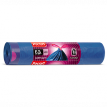 Пакеты для мусора с тесьмой PREMIUM 60л, ПВД, 10шт, рулон, синие, 30мкм 1/33