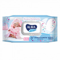 AURA ULTRA COMFORT 100шт салфетки влажные детские с крышкой 1/12