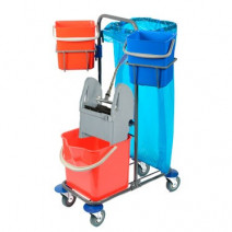 Тележка уборочная на метал. основе ведро: 25л, 2по6л в повор.держателе, отжим,120л мешок п/э, держатель швабры