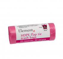 Пакет мусорный 60л ПНД розовый (20шт/рул) с ушками Elementz