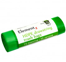 Пакет мусорный 35л ПНД салатовый (15шт/рул) с завязками Elementz