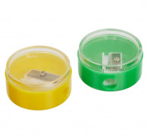 Точилка пластиковая круглая, с контейнером, ассорти 2шт/упак