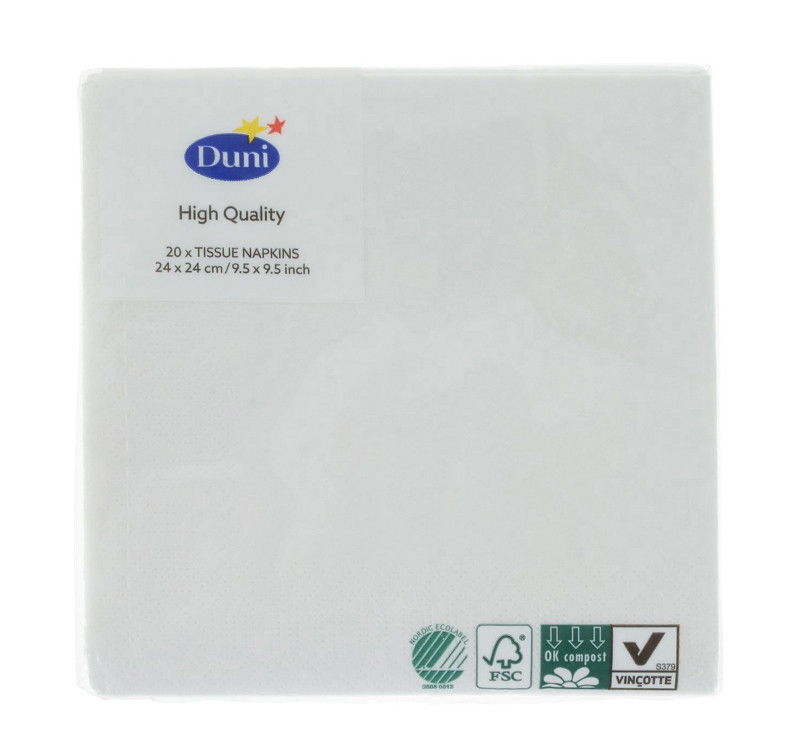 Салфетки бумажные 3сл 24х24 20л/упак DUNI белые (104029)