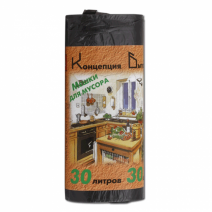 Пакеты для мусора 30л, ПНД, 30шт, рулон, черные, 6мкм, 48*57см 1/60