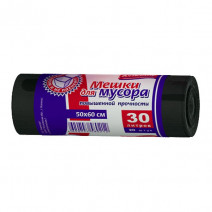 Пакеты для мусора повышенной прочности 30л, ПНД, 20шт, рулон, черные 1/50