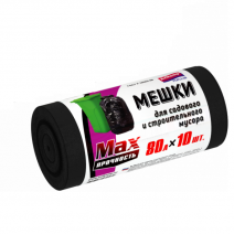 Пакеты для садового и строительного мусора 80л, 10шт, рулон, черные 1/20