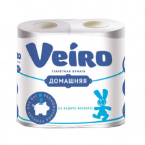 Туалетная бумага белая VEIRO ДОМАШНЯЯ 2сл,15м, 4шт, белая 1/12