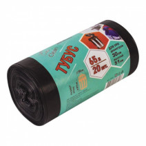 Пакеты для мусора EcoClean ТУБУС д/урн 30*51см, 65л, ПВД, 20шт, рулон, черные, 25мкм, 50*80см 1/15