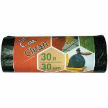 Пакеты для мусора EcoClean 30л, ПНД, 30шт, рулон, черные, 6мкм, 48*54,5см1/60