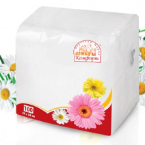 Салфетки бумажные белые СЕМЬЯ и КОМФОРТ 24*24см, 1сл, 100л 1/48